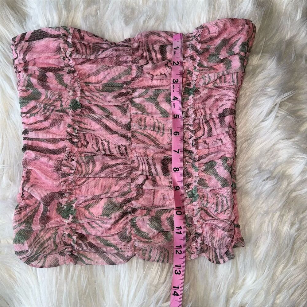 I.AM.GIA Womens Mesh Ruched Parton  Lined Tube Top Crop Pink Size L Y2K Barbie - Picture 11 of 11